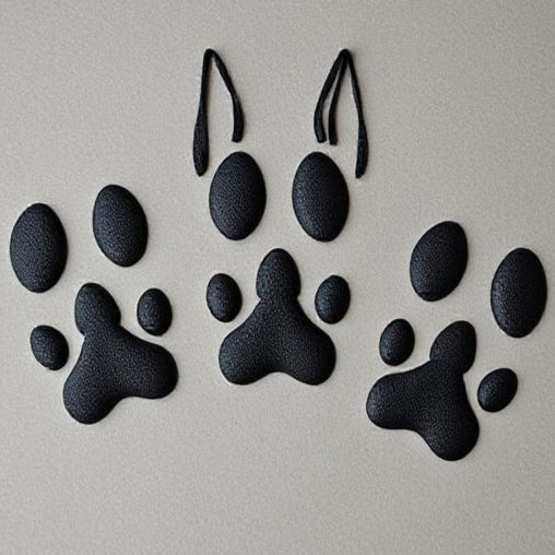 Black paw print decorations on a gray background