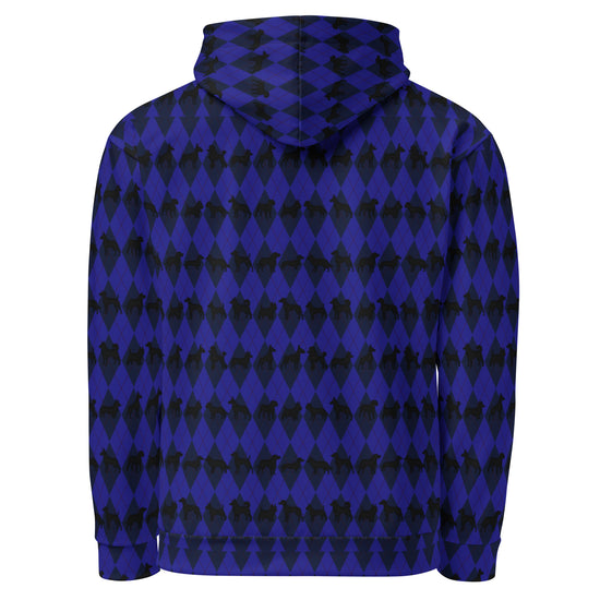 Blue and black checkered hoodie on a white background