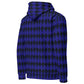 Blue and black checkered hoodie on a white background